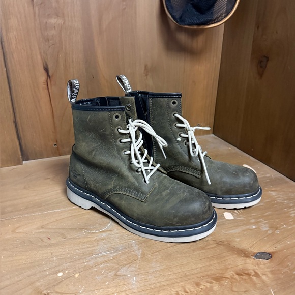 Dr Martens Green Leather Zip Entry Lace Up Steel Toe Boots sz 39 - Picture 2 of 5